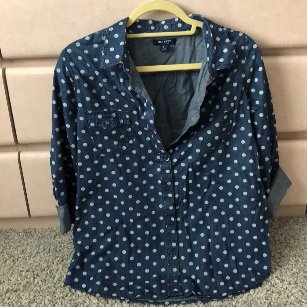 Old navy denim polka dot button down